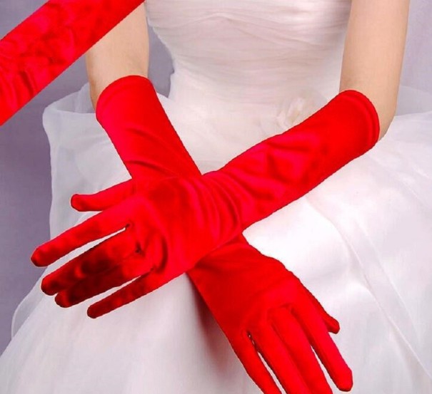 Gants en satin pour femmes rouge