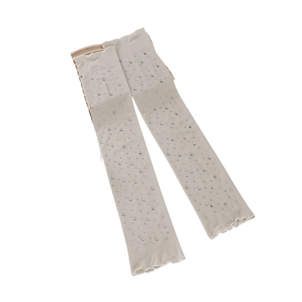 Gants longs sans doigts pour femmes avec paillettes en polyester respirant noirs pour occasions sociales et soirées crème