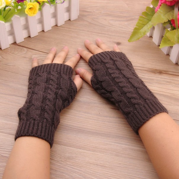 Gants tricotés sans doigts pour femmes J807 marron clair