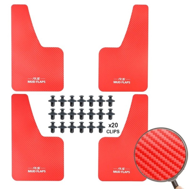 Garde-boue universels 36 x 21 cm Ensemble de 4 pièces Garde-boue avant et arrière avec motif carbone Protection de la carrosserie pour plusieurs types de véhicules rouge