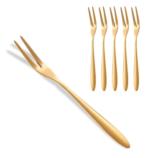 Garfinhos de fruta em aço inoxidável de 13,1 cm Garfinhos pequenos dourados ou prateados para fruta, bolos, sobremesas Acessórios de cozinha multifuncionais 6 pcs dourado