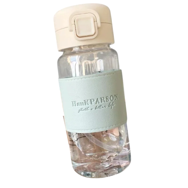 Garrafa de plástico para bebidas com palhinha interior 500 ml Garrafa desportiva transparente com tampa para consumo diário de bebidas azul claro