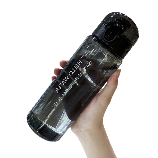 Garrafa desportiva transparente para água 780 ml Garrafa de fitness leve e resistente Garrafa de hidratação com tampa à prova de fugas Design ergonómico Boca larga preto