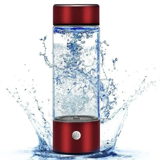 Garrafa eléctrica com gerador de água Ionizador antioxidante portátil 420 ml Garrafa de vidro rica em hidrogénio Copo de água com alto teor de hidrogénio 20,5 x 7 cm vermelho