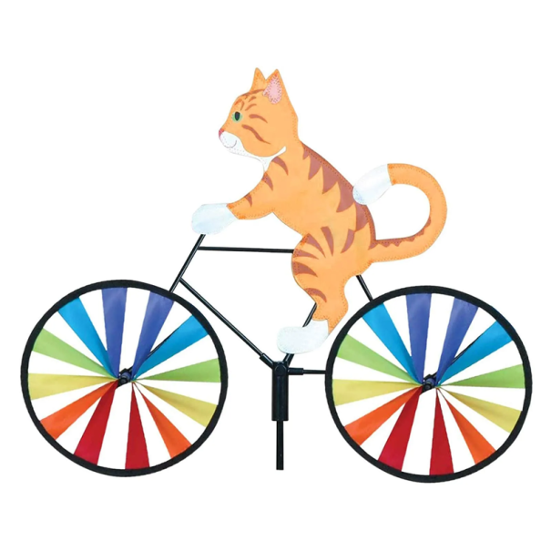 Gartendeko Katze auf Fahrrad mit Windrädern 90 x 50 cm Metallstatue für den Garten Außendeko Rasendeko Fröhliches Motiv 1
