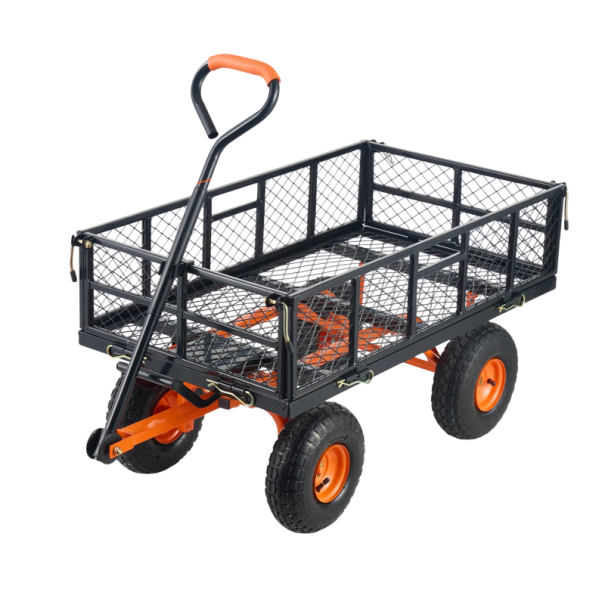 Gartenwagen mit einer Tragfähigkeit von 400 kg, aus Stahl mit klappbaren Seitenwänden, 89 x 51 x 20,5 cm, orange-schwarzer Transportwagen für Werkzeuge und Material