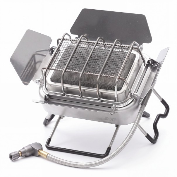 Gas camping komfur og varmelegeme med infrarød stråling 2,5 kW, 1 kg, rustfrit stål og keramik, sølv, til camping og udendørs 1
