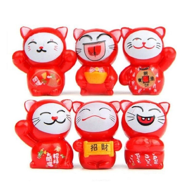 Gato de la suerte en miniatura decorativo, 6 uds. rojo