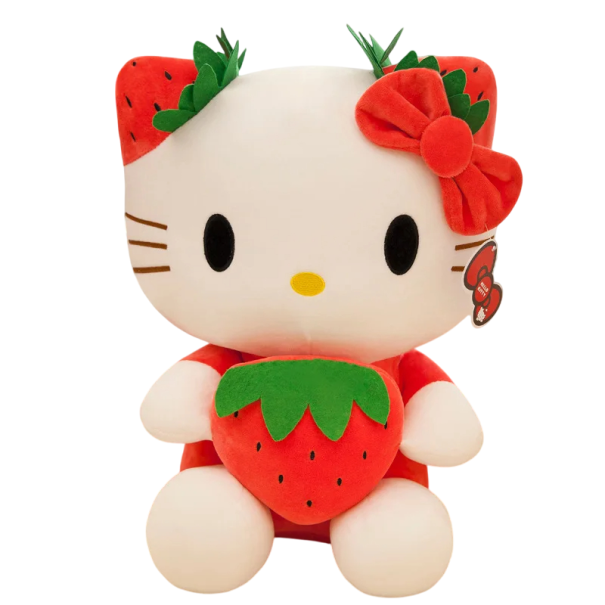 Gato de peluche con fresa de 45 cm. Lindo gatito suave y tierno. Juguete de peluche para niños. Decoración de habitación. Regalo para niños. rojo