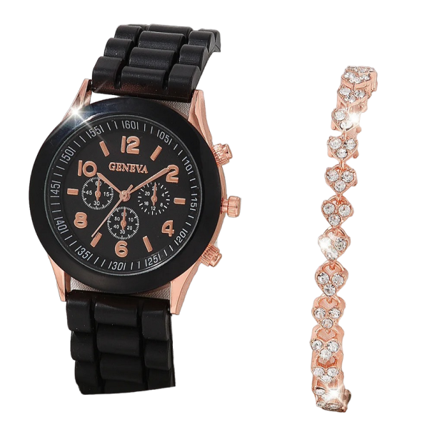 Gavesæt med ur og armbånd til kvinder sort