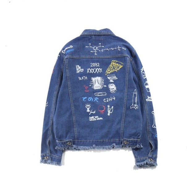 Geacă bărbătească din denim cu imprimeuri albastru XL