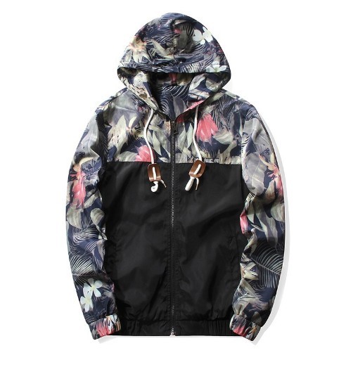 Geaca barbati de primavara/toamna cu flori J937 negru XXL