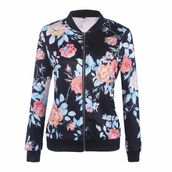 Geaca dama primavara/toamna cu flori J1040 negru M