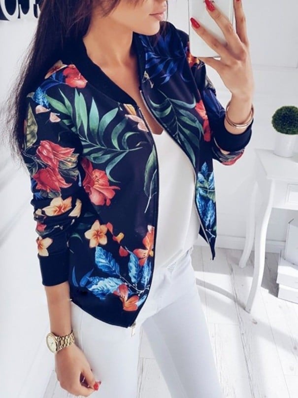 Geaca de lux de dama cu flori J1364 negru M
