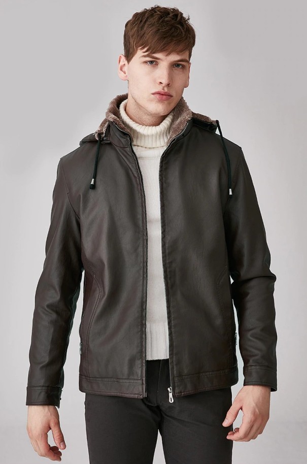 Geaca de lux pentru barbati cu blana J1988 gri XL Geaca de lux pentru barbati cu blana J1988 gri XL