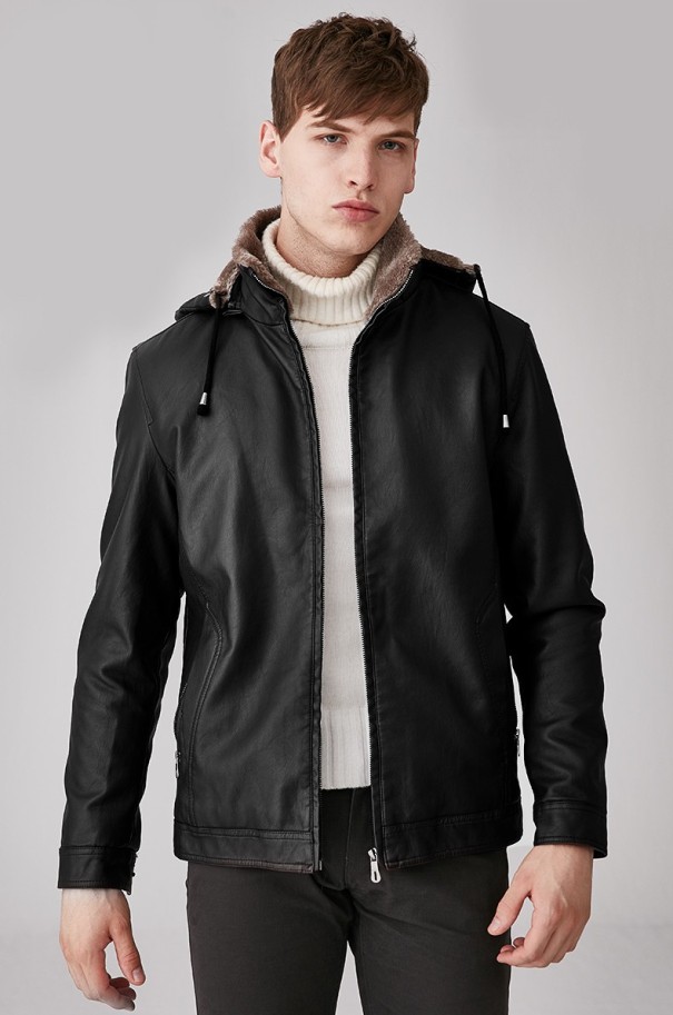 Geaca de lux pentru barbati cu blana J1988 negru XS