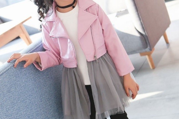 Geaca de piele pentru fete J1266 roz 2