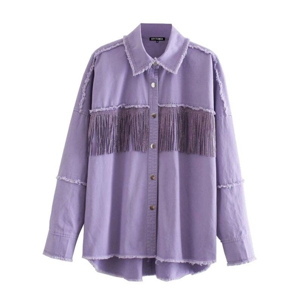 Geacă de toamnă pentru femei cu franjuri violet L