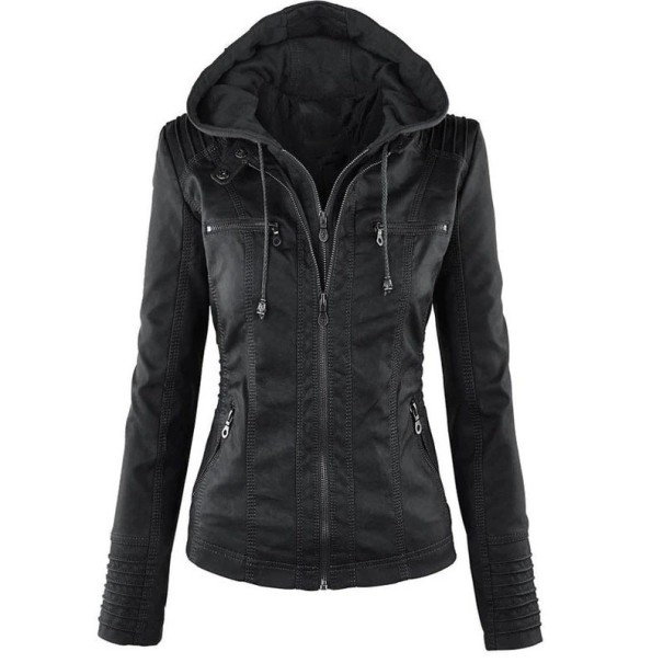 Geacă modernă din piele de damă J919 negru 6XL