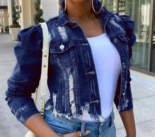 Geacă scurtă din denim pentru femei albastru inchis XXL
