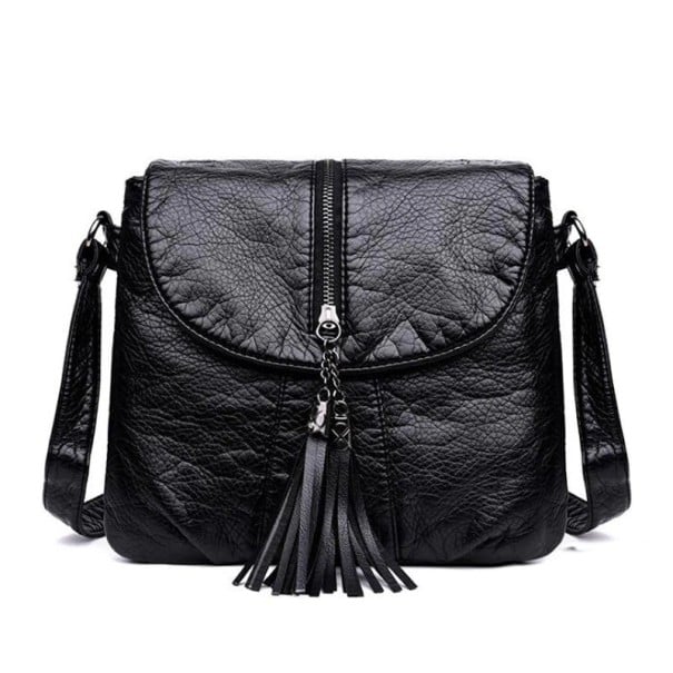 Geantă crossbody pentru femei cu ciucure Geantă mică din piele ecologică cu clapetă și fermoar Suprafață moale, plisată 24 x 22 x 6 cm 1