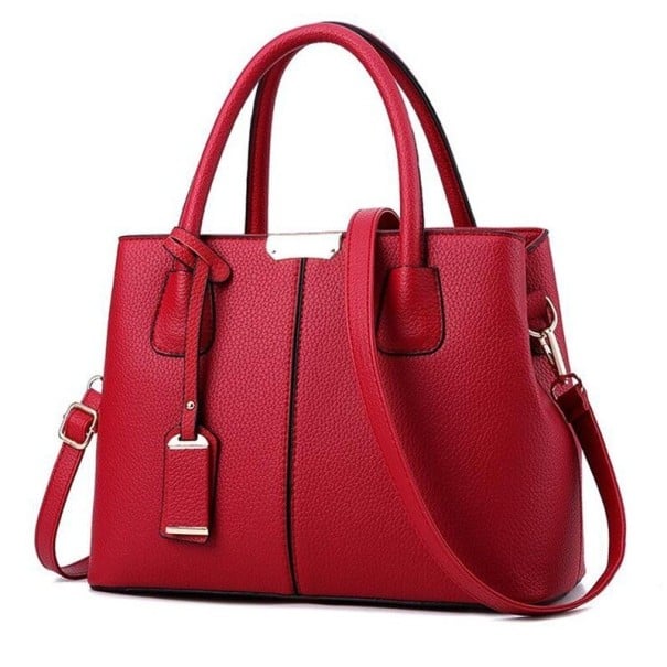 Geantă de damă din piele PU Geantă spațioasă cu două mânere și pandantiv decorativ Curea de umăr cu cataramă 31 x 24 x 13 cm roșu