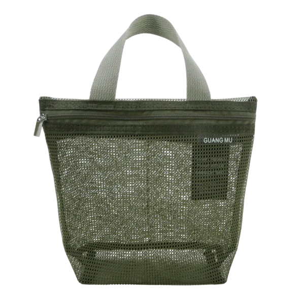 Geantă de machiaj din plasă, 21 x 19 x 7 cm, organizator suspendat pentru cosmetice și articole de toaletă, geantă de duș și baie verde