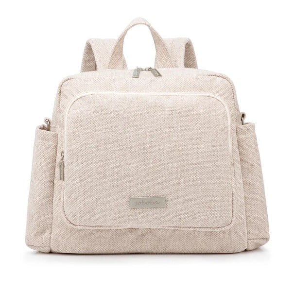 Geantă de schimbat 34 x 32 x 12 cm Geantă de schimbat groasă țesută pentru mame Rucsac de călătorie din material textil Geantă multifuncțională cremos