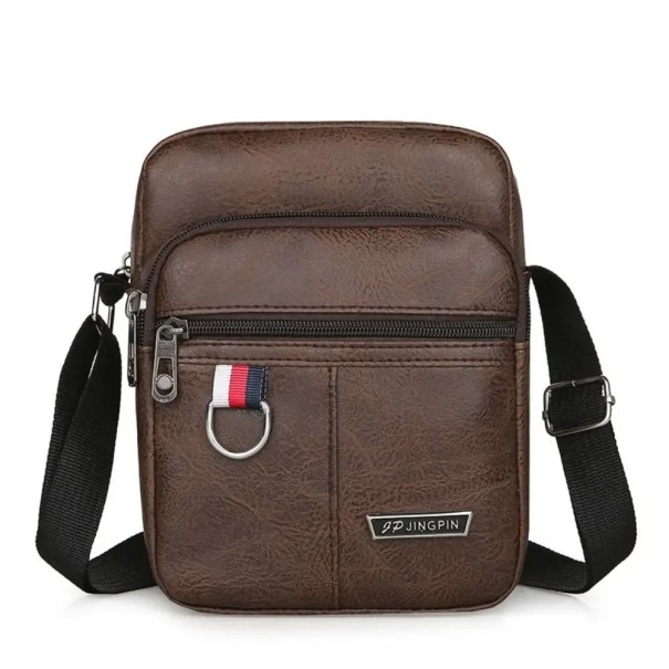 Geantă de umăr bărbătească din piele ecologică 20 × 15 × 9 cm, impermeabilă, cu capacitate mare, maro și negru, geantă casual pentru exterior maro inchis