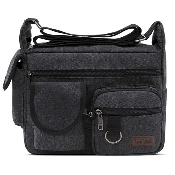 Geantă de umăr din pânză pentru bărbați, 31 × 21 × 14 cm, geantă de voiaj casual crossbody, geantă de lux la modă de înaltă calitate pentru bărbați negru