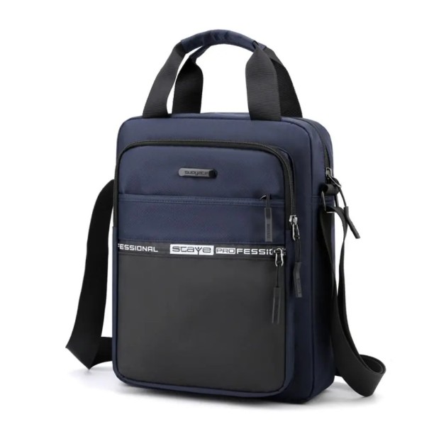 Geantă de umăr pentru bărbați, tip Oxford, impermeabilă, de mare capacitate, 31 × 26 × 12 cm, servietă casual de culoare solidă pentru documente și călătorii albastru
