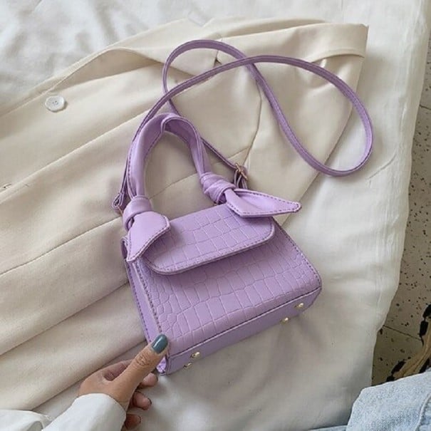 Geantă mini crossbody pentru femei cu noduri decorative la mânere Clopă și bretele lungă peste umăr Model de crocodil din piele PU 17 violet deschis