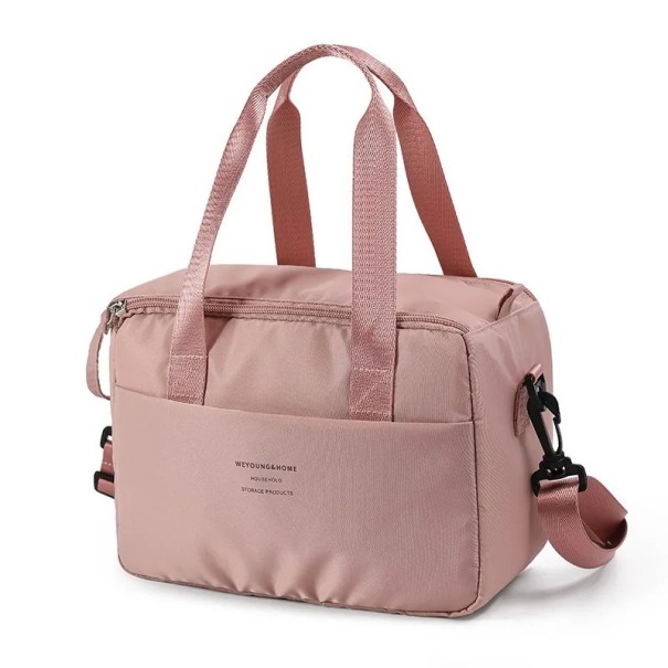 Geantă termică cu compartimente 23x13x17 cm, culoare neutră, geantă de prânz izolată cu fermoar, geantă portabilă pentru gustări, geantă mică pentru mâncare și băuturi roz