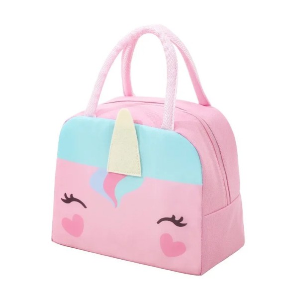 Geantă termică pentru copii 23x14x19 cm, culoare roz, cu motiv de unicorn, geantă izolată pentru gustări, geantă de prânz pentru școală, cu fermoar, portabilă 1