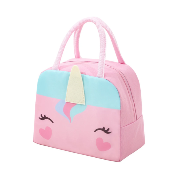 Geantă termică roz pentru prânz 23 x 14 x 19 cm Unicorn ilustrat Geantă termică pentru alimente Geantă termică pentru copii Geantă portabilă 1