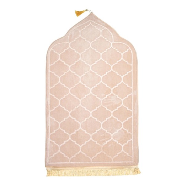 Gebetsteppich 65 x 110 cm Weicher islamischer Gebetsteppich Leichte faltbare Reiseversion Elegantes Design Bequeme Oberfläche zum Beten beige