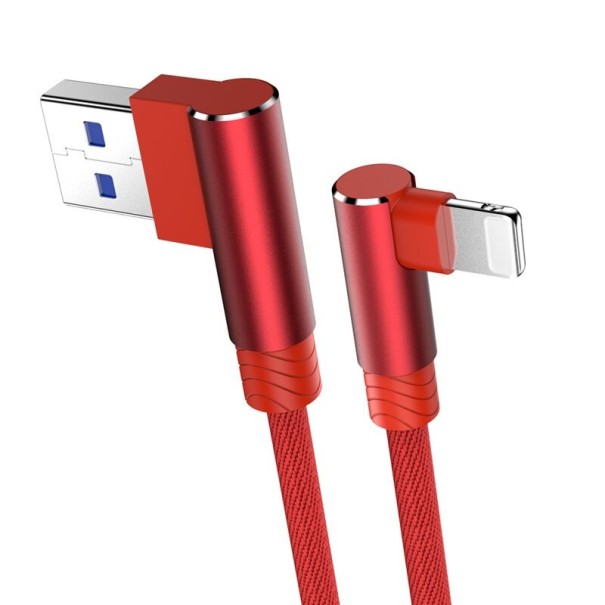 Gebogenes Datenkabel für Apple Lightning auf USB rot 3 m