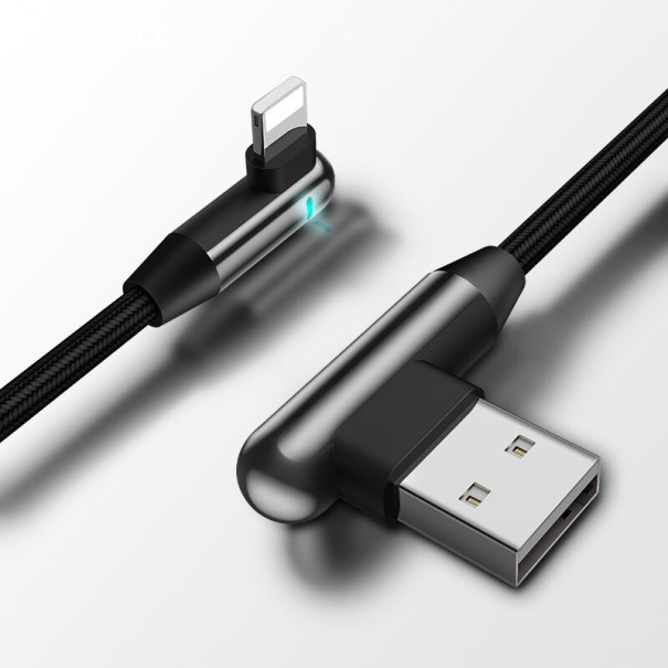 Gebogenes Kabel für Apple Lightning / USB 1,2 m schwarz