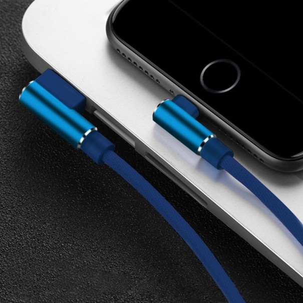 Gebogenes Ladekabel für Apple Lightning auf USB blau 1 m