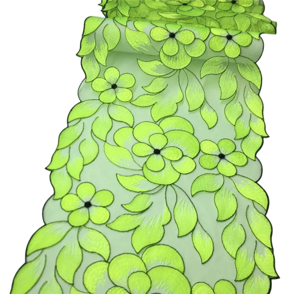 Geborduurd kantnet 22 x 91 cm Groene polyester kant met plantaardig motief Decoratieve stof voor het naaien van kleding decoraties DIY 1