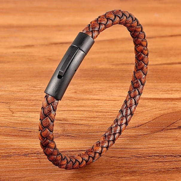 Gebreide armband voor heren lichtbruin 21 cm