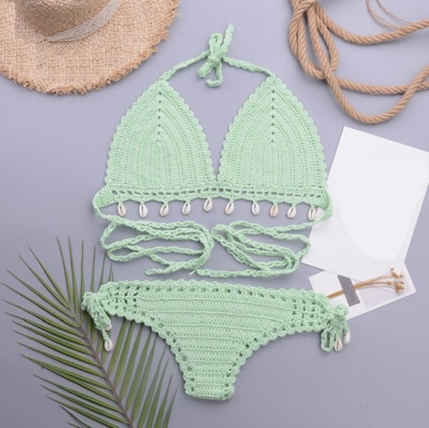 Gebreide bikini voor dames P788 lichtgroen XS