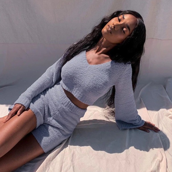 Gebreide crop top en shorts voor dames crème M