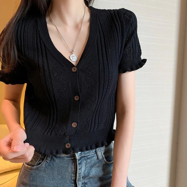 Gebreide crop top voor dames A2333 zwart