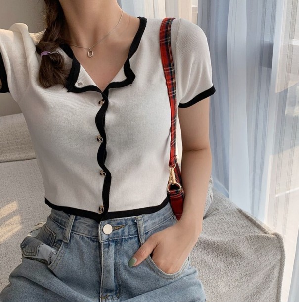Gebreide crop top voor dames A2987 wit