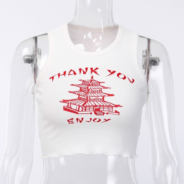 Gebreide crop top voor dames met print wit S