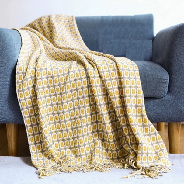 Gebreide deken met kwastje 127 x 152 cm N974 geel