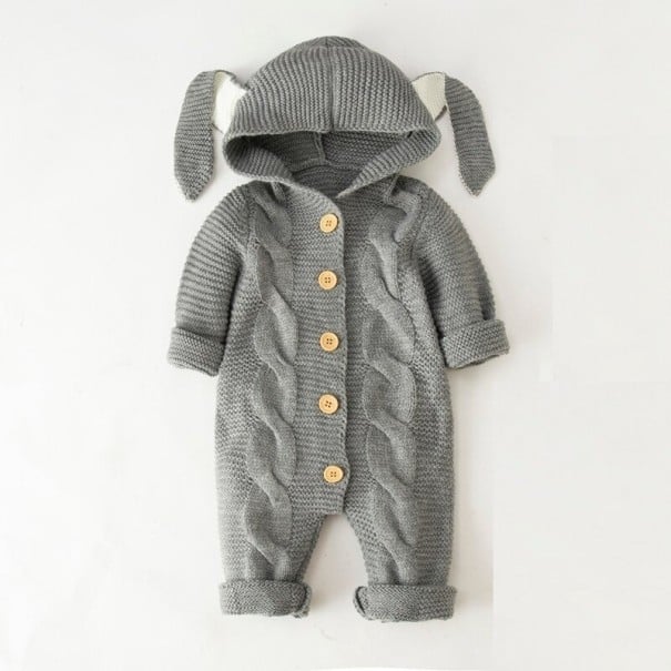 Gebreide jumpsuit voor baby's met oren T2670 grijs 12-18 maanden