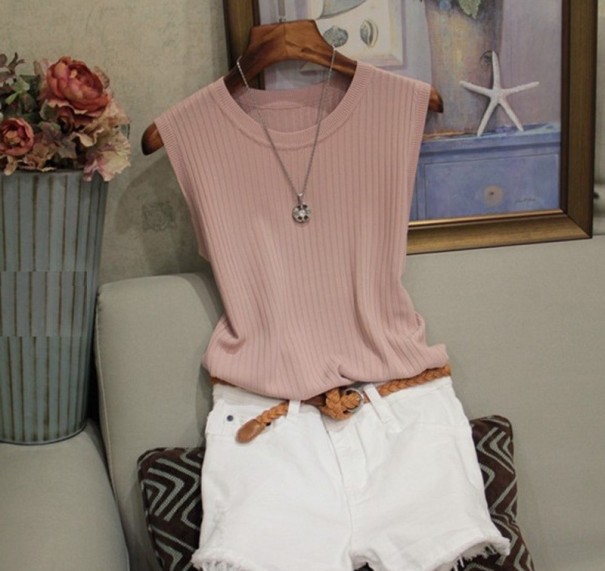 Gebreide mouwloze top voor dames roze
