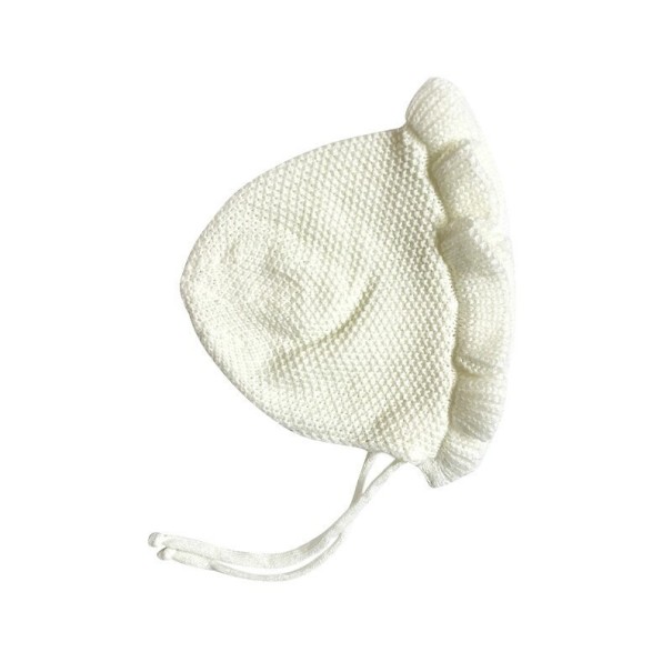 Gebreide muts voor meisjes met ruche wit